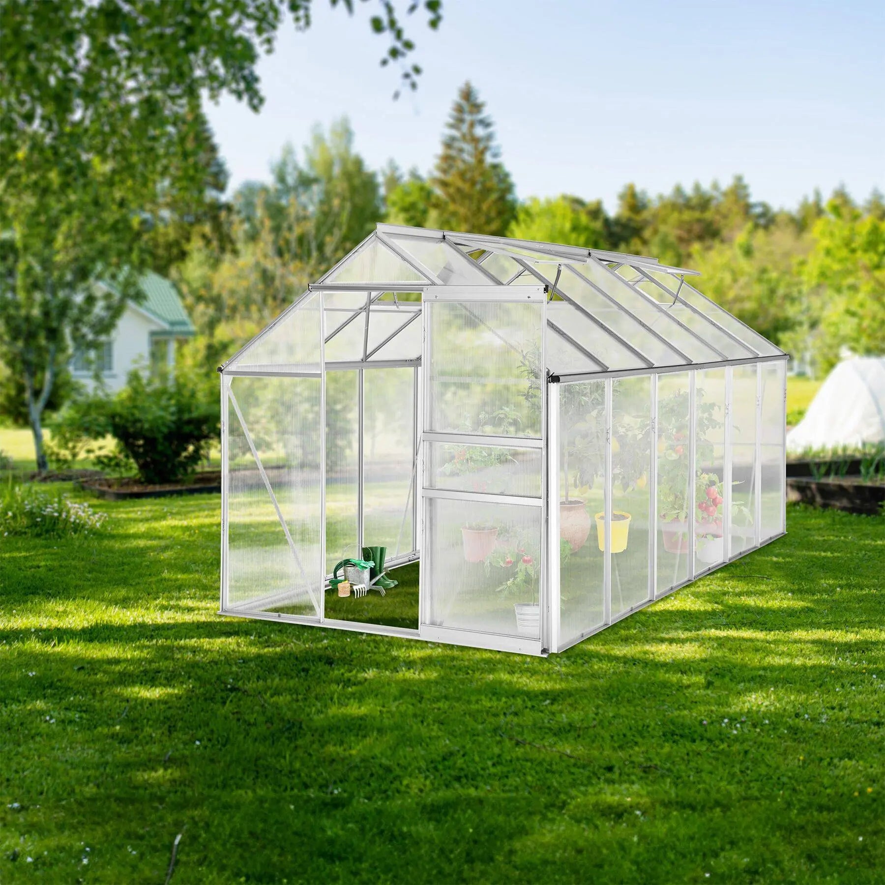 Serre de Jardin Aluminium Professionnelle avec Parois Isolantes et Fenêtres