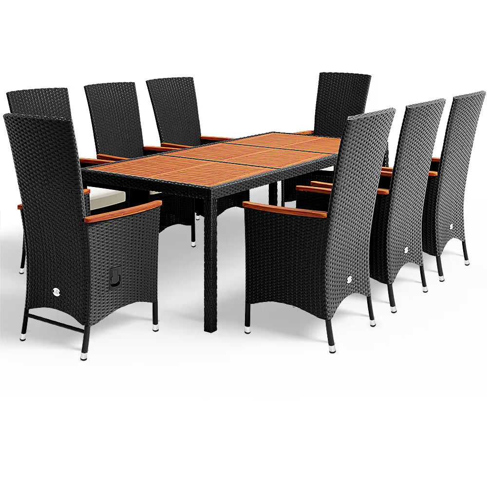 Salon Lounge Poly-Rotin 9 Pièces Noir - Modulable Rio