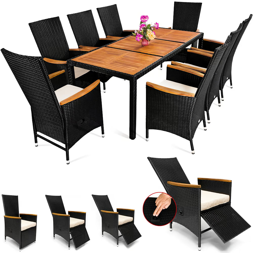 Salon Lounge Poly-Rotin 9 Pièces Noir - Modulable Rio