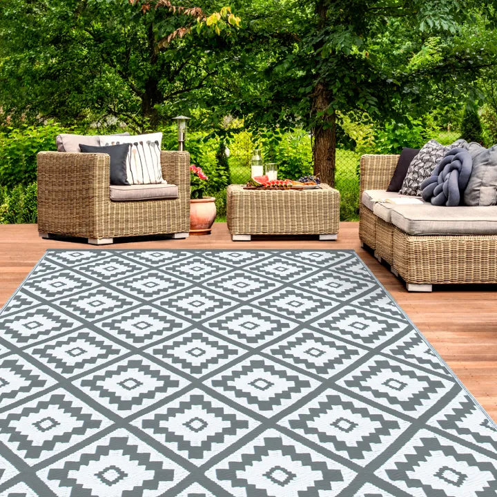 Tapis Extérieur 180 x 280 cm - Gris et Blanc