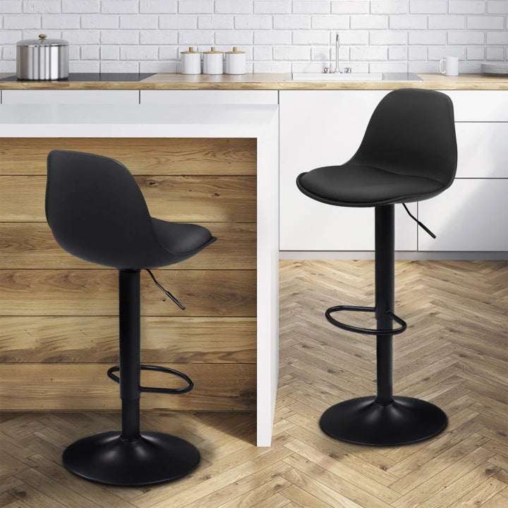 Lot de 2 Tabourets de Bar Réglables Noirs avec Dossier Pivotant
