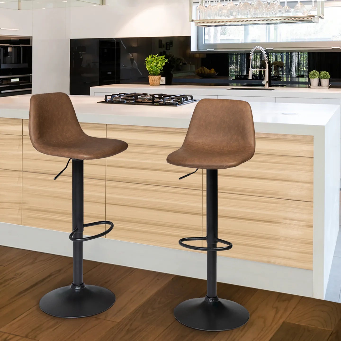 Lot de 2 Tabourets de Bar Marron Vintage Réglables